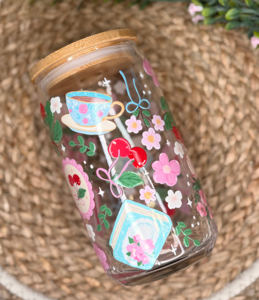 Cherry Reading Time Iced Coffee Cup